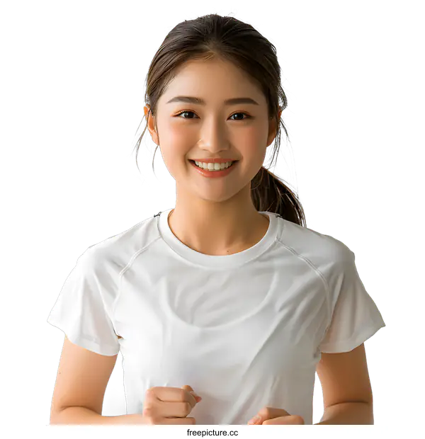 [Transparent Background PNG]Portrait of a Smiling Young Asian Woman in White Shirt