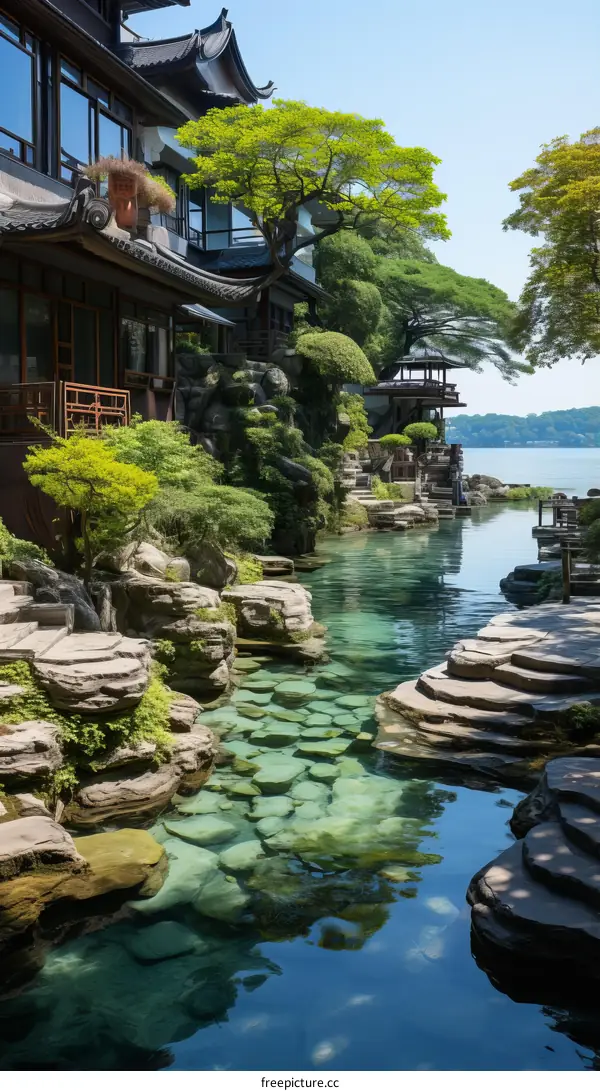 chinese style architecture near water
