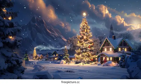 Christmas Eve in a Snowy Town