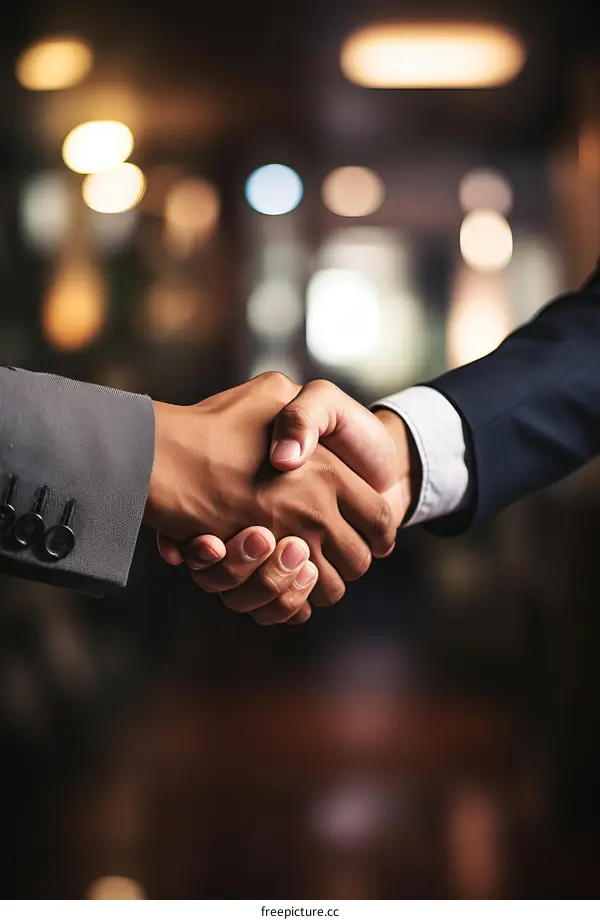 Two businessmen shaking hands in a professional setting
