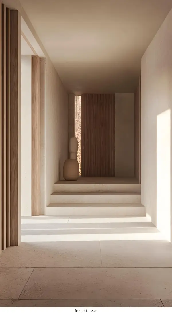 Minimalist Interior Design with Beige Walls and Wooden Doors