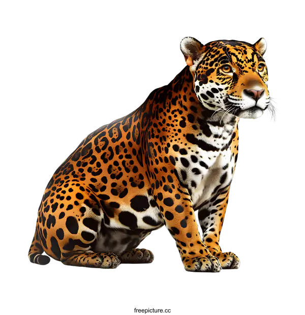 [Transparent Background PNG]Jaguar Sitting on White Background
