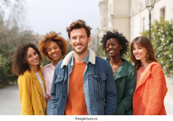 Diverse Group of Friends Posing Outdoors