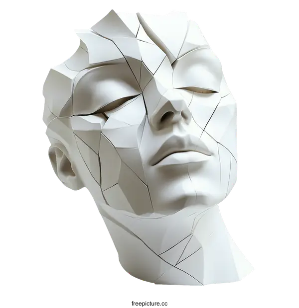 [Transparent Background PNG]Abstract Broken Face Sculpture