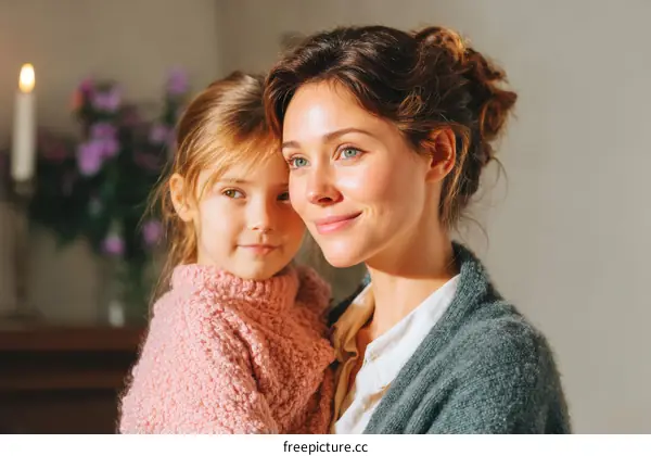Mother and Daughter Portrait Warm Affection