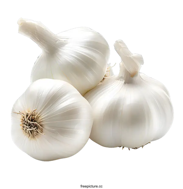 [Transparent Background PNG]Three white garlic bulbs