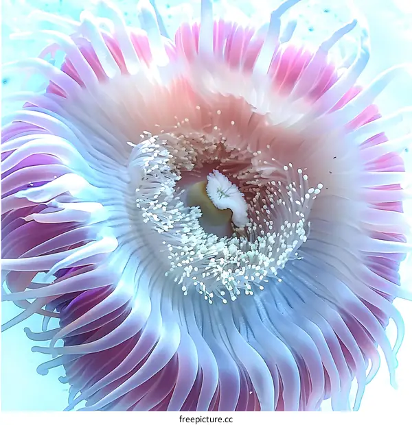 A close-up of a pink and white anemone.