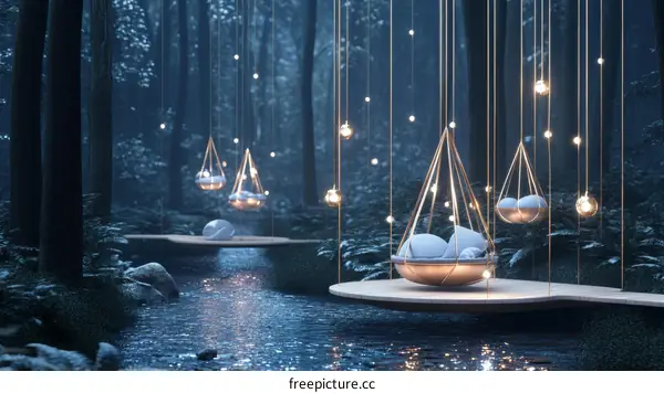 Forest Hanging Loungers at Night