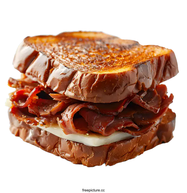 [Transparent Background PNG]A delicious pastrami sandwich with melted cheese