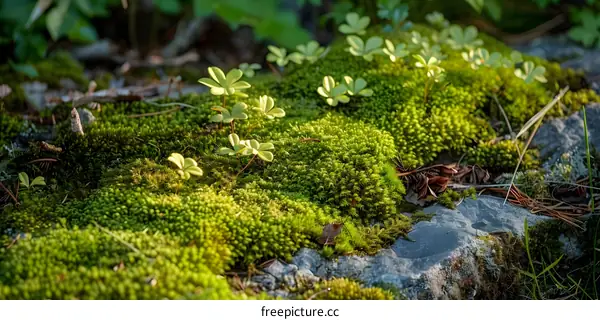 Green Moss Covered Stone in Forest