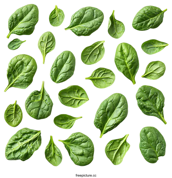 [Transparent Background PNG]Spinach Leaves Pattern on White Background