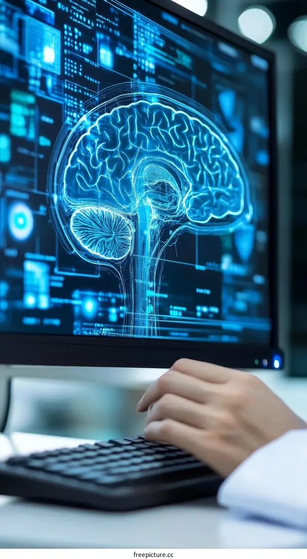 Brain Scan Display on Computer Screen with Person