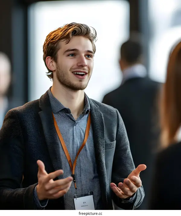 Young Caucasian Man Speaking at Conference
