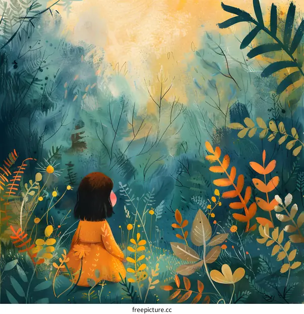 Little girl in the magic forest