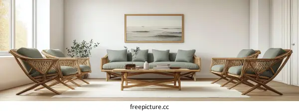 Modern Living Room Interior Design with Rattan Furniture