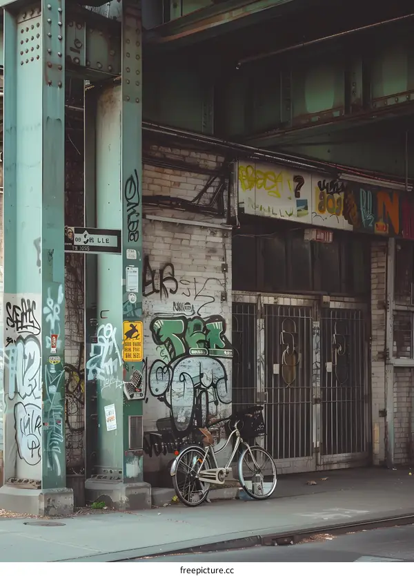 Graffiti on Brick Wall with Bike Leaned Against It