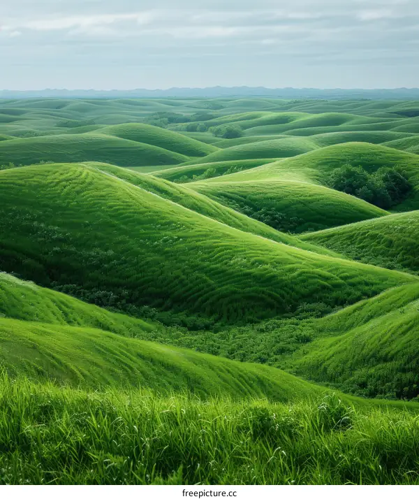 Green rolling hills of a rural landscape
