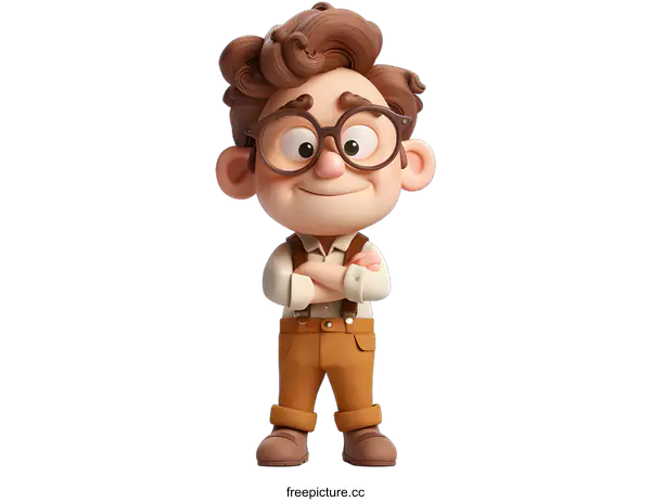 [Transparent Background PNG]3D cartoon character of a boy with glasses