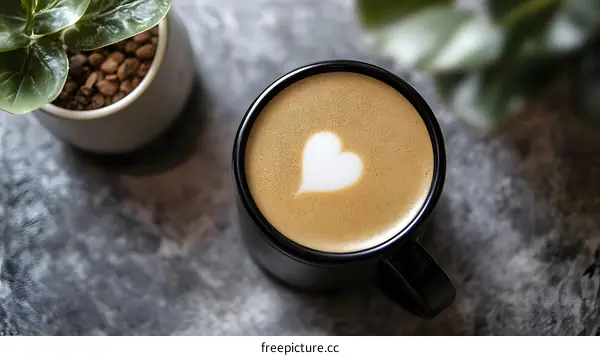 Heart Shaped Latte Art in Black Mug