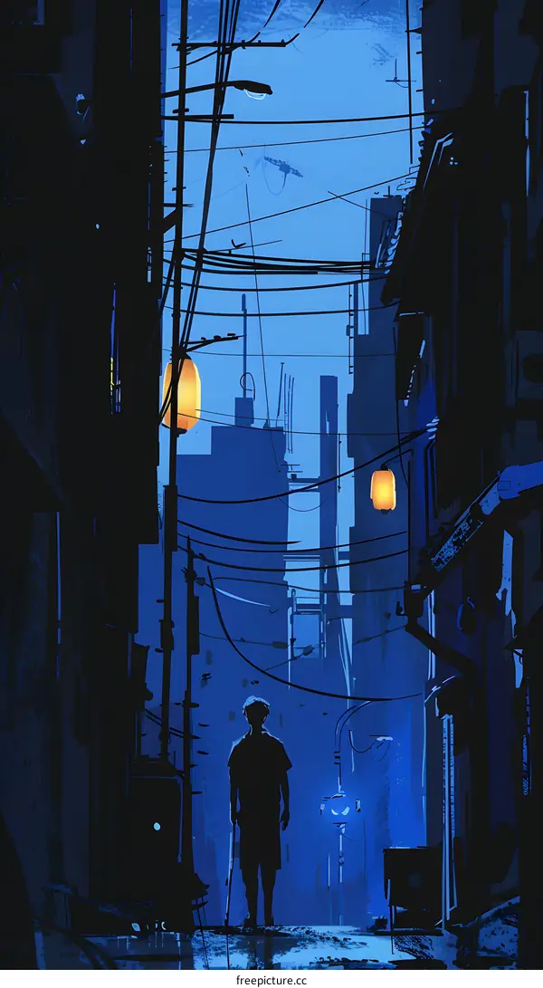 Silhouette of a Person Standing in a Dark Alleyway