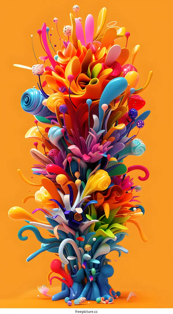 Abstract Colorful 3D Flower Bouquet Illustration