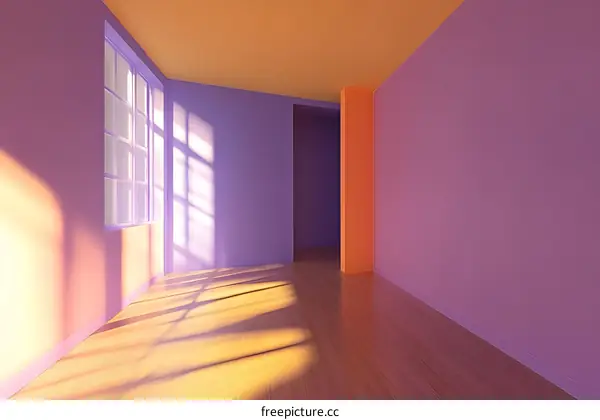 Minimalist Interior Room With Colorful Walls and Sunlight