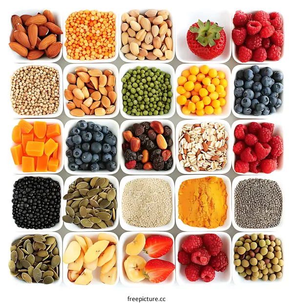 Collection of Healthy Food in White Bowls