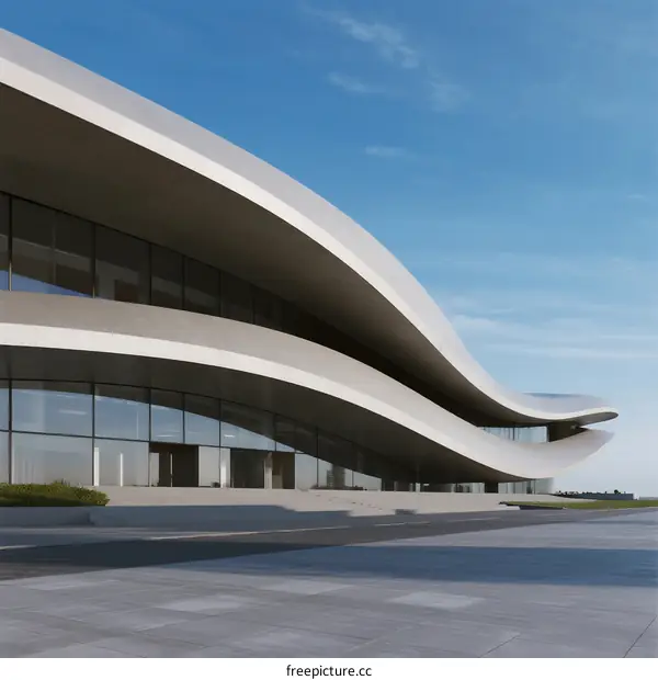 Modern Curved Architecture with Large Glass Facades and Open Spaces
