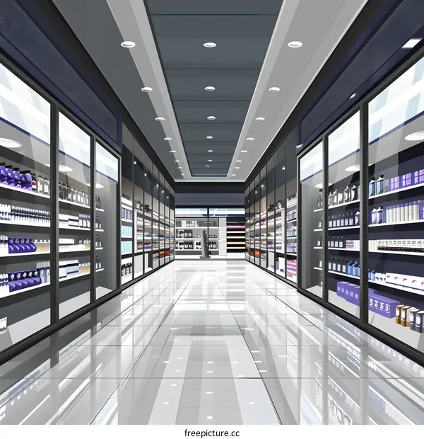 Empty Store Interior Illustration with Products on Shelves