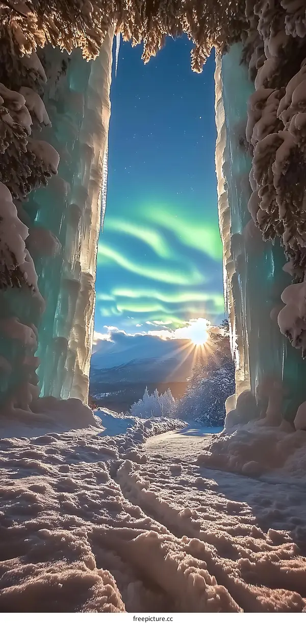 Aurora Borealis Viewed Through Ice Cave