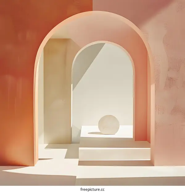 Abstract Minimalist Architecture with Arches and Round Platform