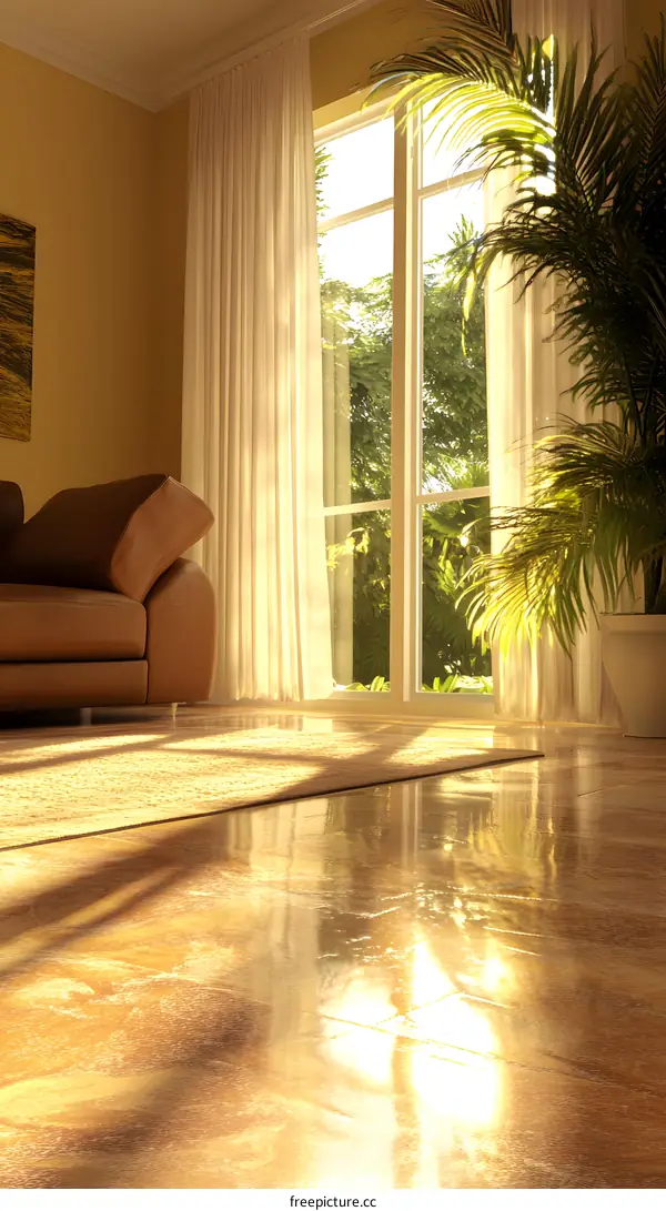 Sunlight Shining Through Window in Living Room