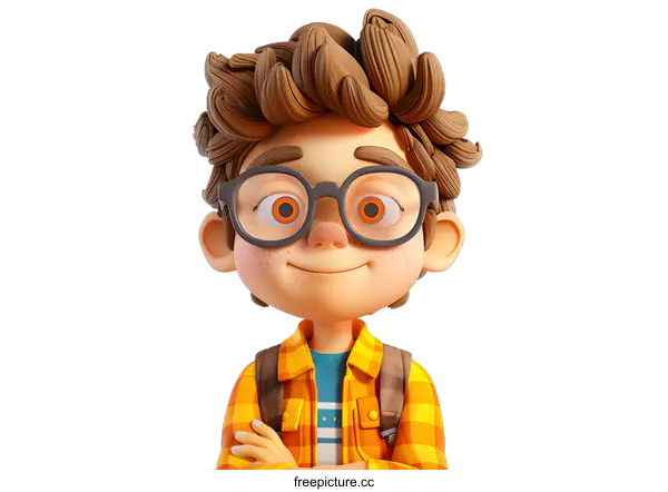 [Transparent Background PNG]Cute Cartoon Boy with Glasses and Backpack