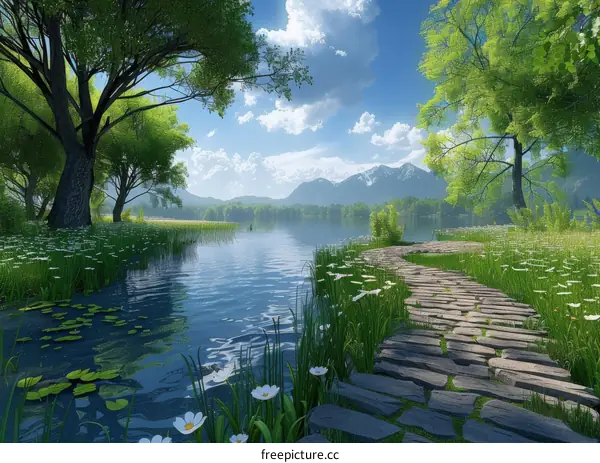 Enchanted Lake with Stone Path