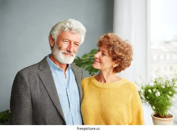 Senior Couple Affectionate Indoor Portrait