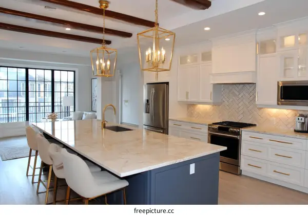 Modern Elegant Kitchen Island with Gold Accents