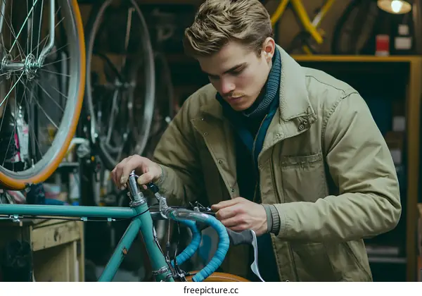 Man Working On A Vintage Bicycle