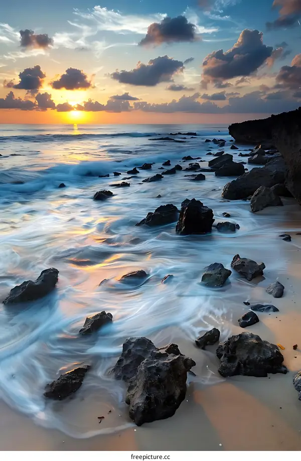 Seascape with Rocks and Sunset