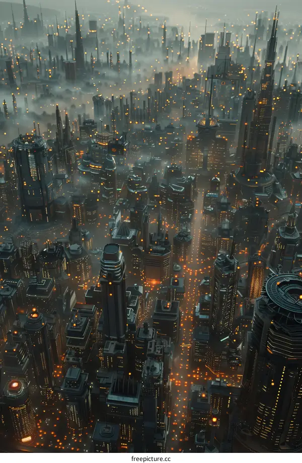 Futuristic Cityscape with Towers and Flying Cars
