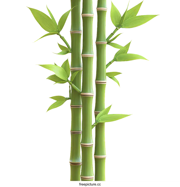 [Transparent Background PNG]Green Bamboo Stalks with Lush Leaves