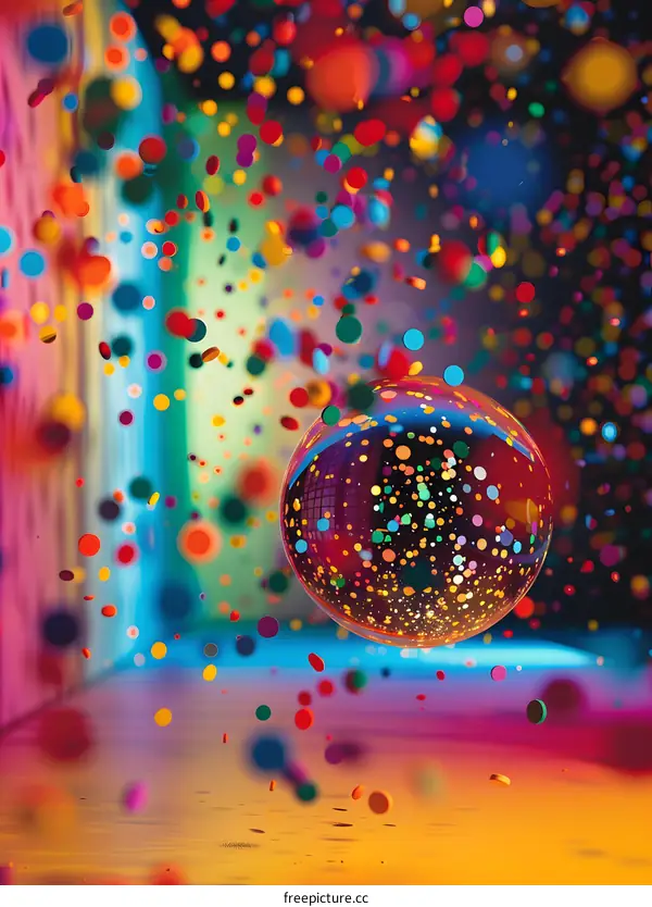 Colorful Sphere with Confetti Background