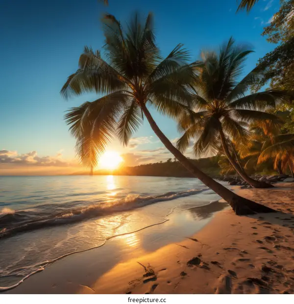 Tropical Sunset Beach with Palm Trees