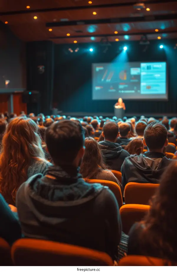 Audience listens to a speaker at a conference