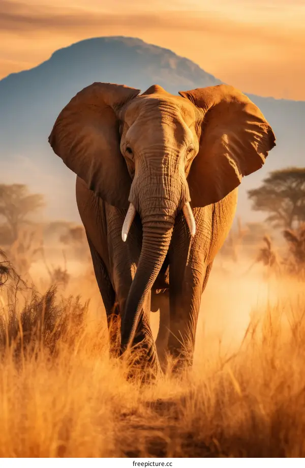Majestic African Elephant in the Golden Savannah