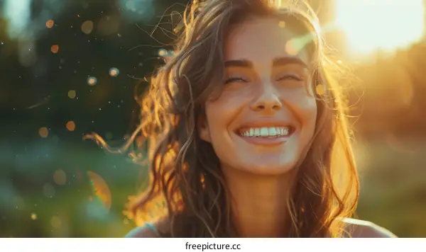 Joyful Woman Outdoors in Sunlight