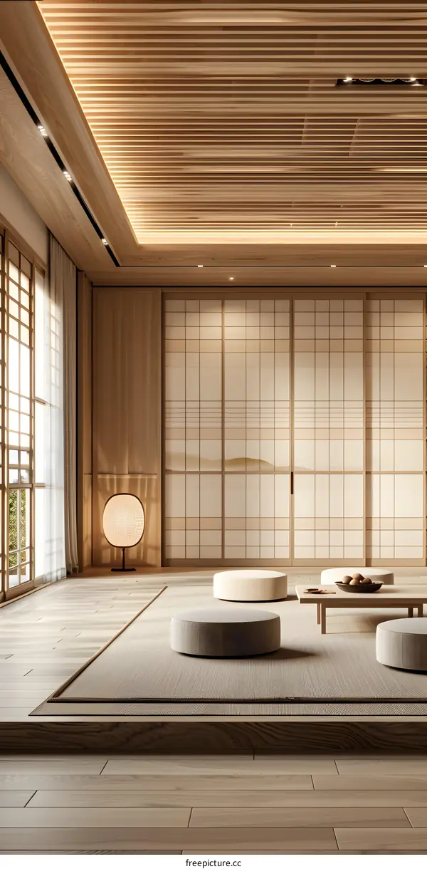 A photo of a traditional Japanese room with tatami mats and障子fusuma screens.