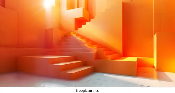 Surreal Staircase in an Orange Void