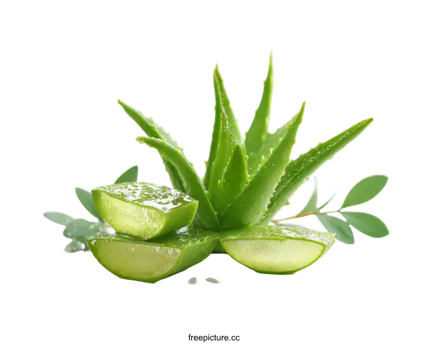 [Transparent Background PNG]Aloe Vera Plant with Slices and Water Drops
