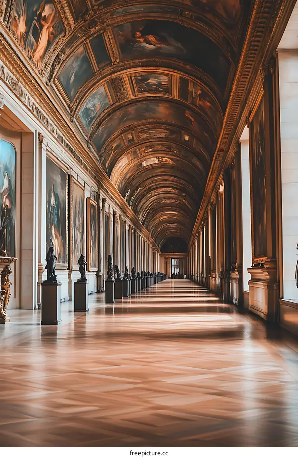 The Long Hallway of the Louvre Museum in Paris