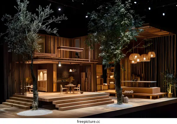 Modern Minimalist Stage Set Design With Wooden Elements
